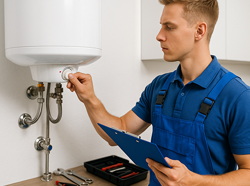 Plumber adjusting Water Heater